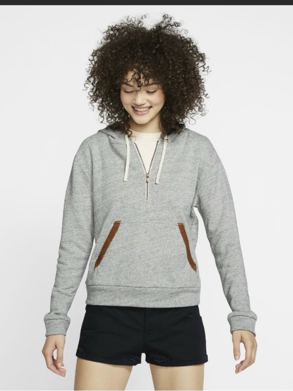 Hurley Women's Gray Half-Zip Hoodie with Contrast Trim
